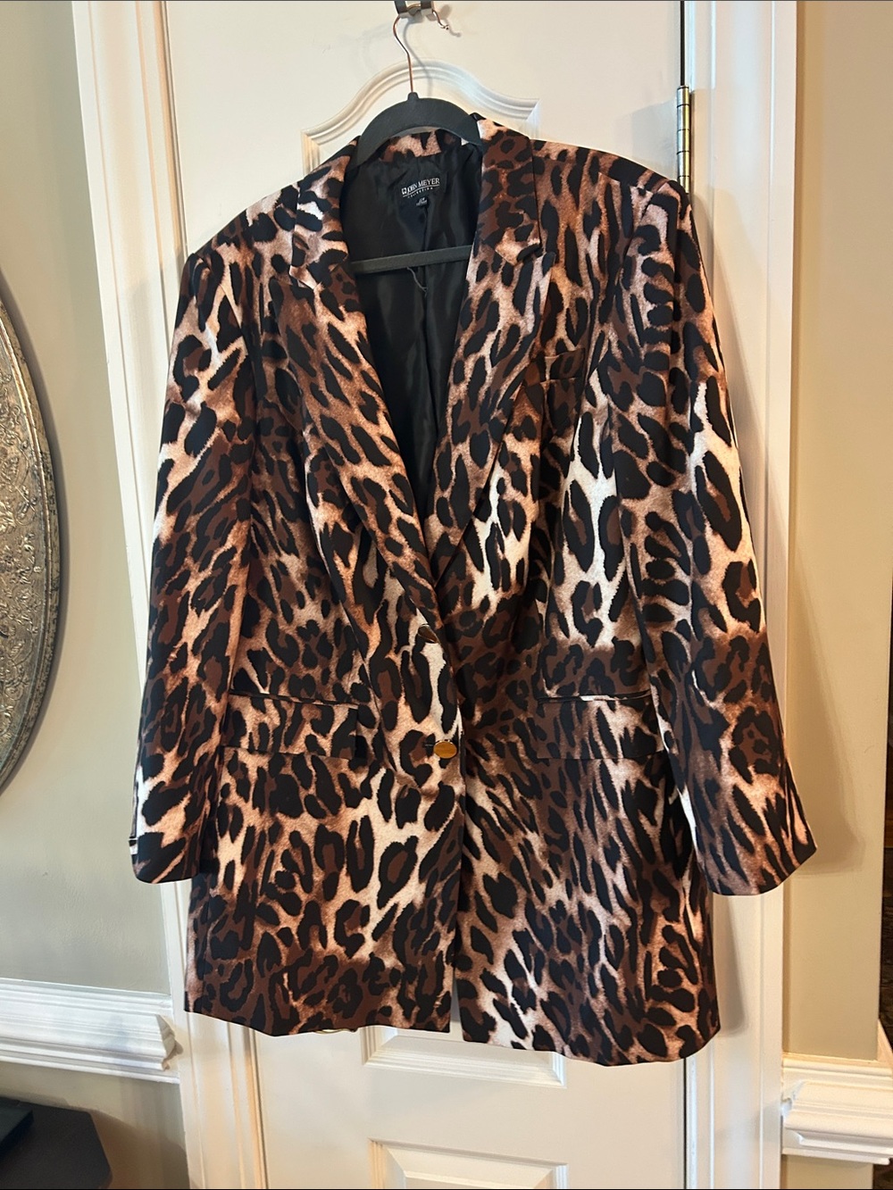 Vintage Leopard Print Women's Blazer Jacket - Brown/Black